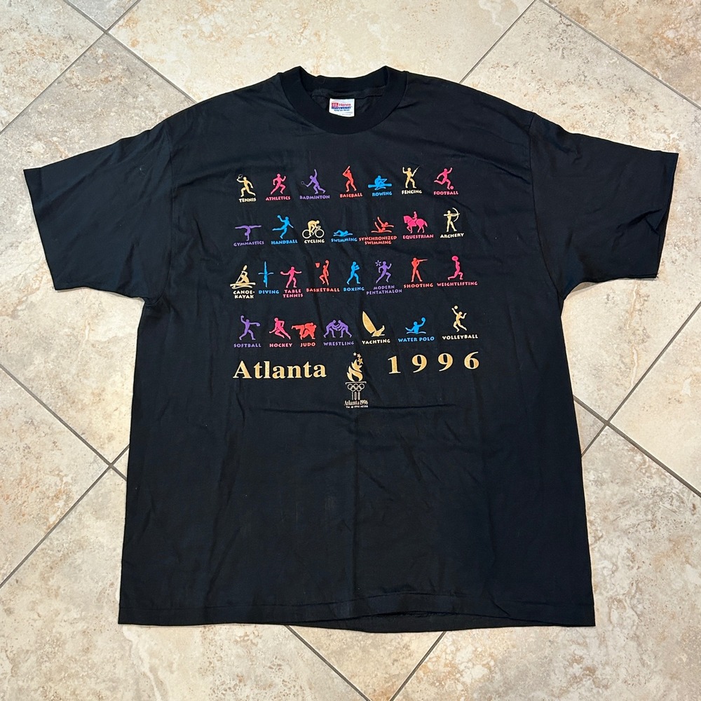 Vintage Atlanta 1996 Olympics Shirt Mens Adult XXL Black Heavyweight Cotton USA - Picture 1 of 9